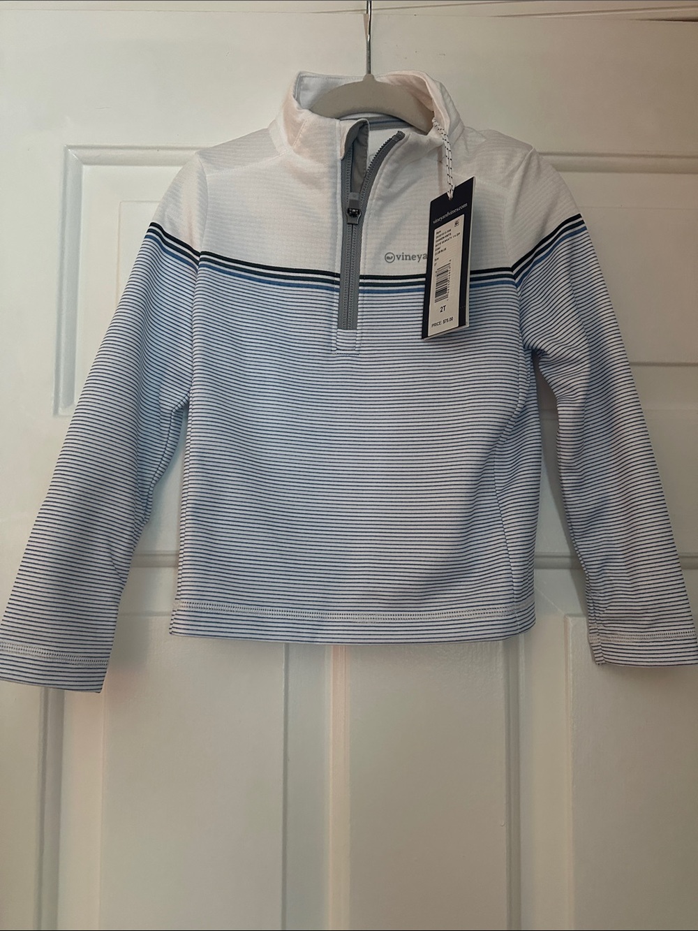 Vineyard Vines White & Light Blue Striped Quarter-Zip Pullover